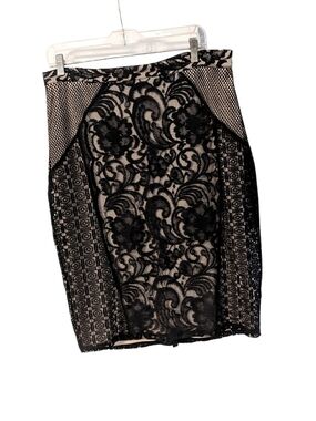 Mossimo Black Lace Overlay Pencil Skirt Nude Lining Size Large